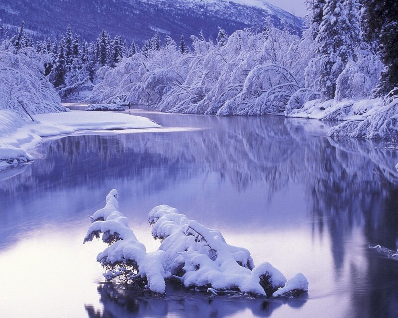 Snow-covered River — Blue, Mountains