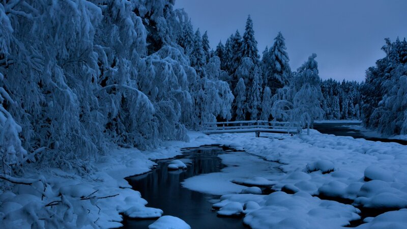 Snow-covered River — Blue, Serene, Night