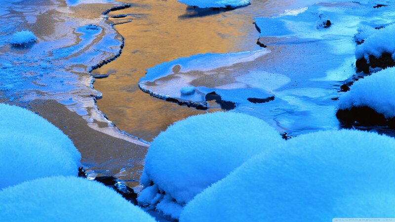 Snow-covered River — Blue, Serene, Winter, Photograph, Ice