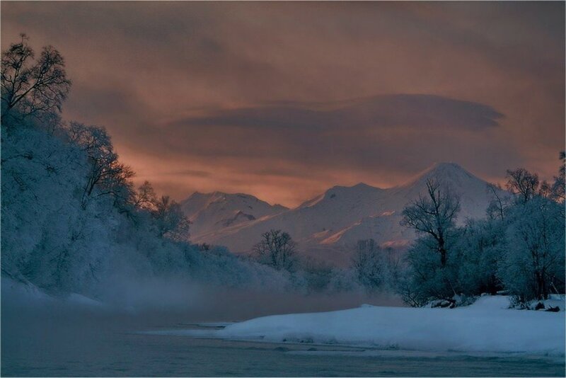 Snow-covered River — Blue, Serene, Winter, Photograph, Mountains
