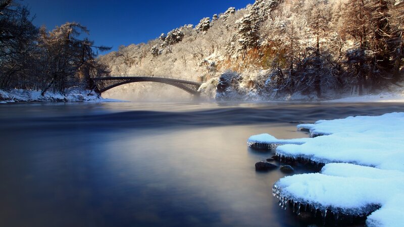 Snow-covered River Bridge