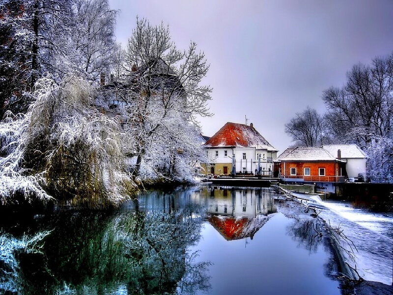 Snow-covered River Houses