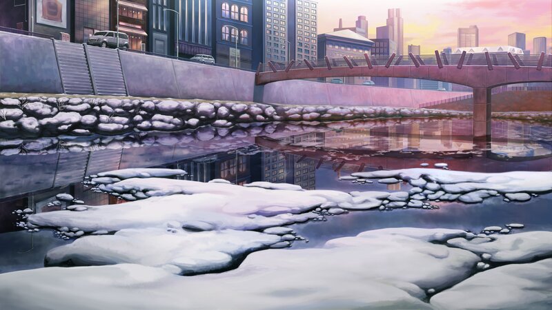 Snow-covered River in City