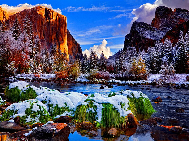 Snow-covered River in Valley — Blue, Dramatic