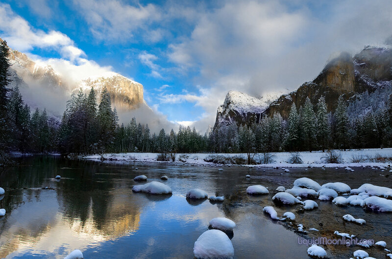 Snow-covered River in Valley