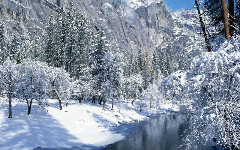 Snow-covered River in Valley — White