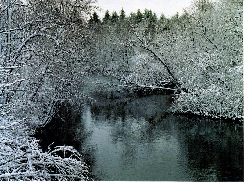 Snow-covered river in winter