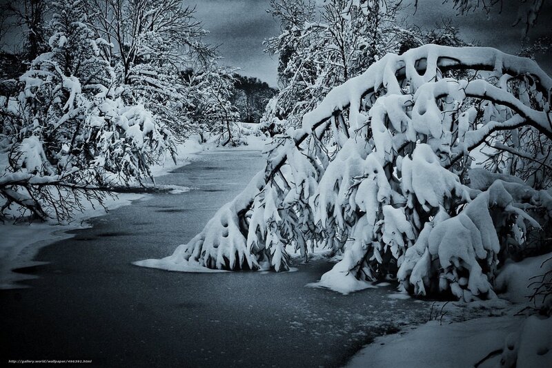 Snow-covered river in winter
