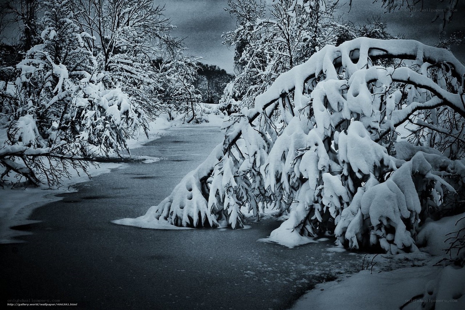 Snow-covered river in winter