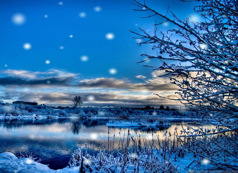 Snow-covered River Landscape — Blue, Serene, Winter