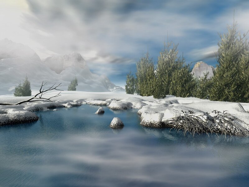 Snow-covered River Landscape — Blue