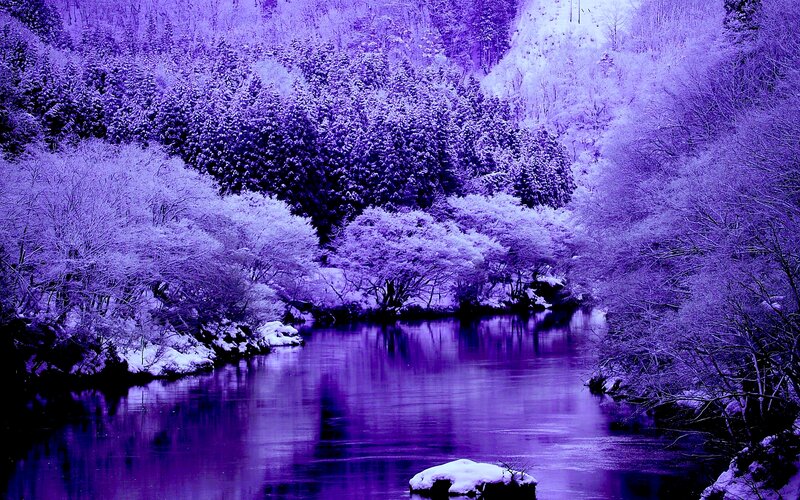 Snow-covered River Landscape — Purple