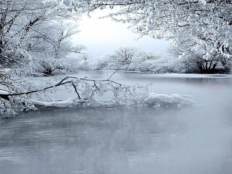 Snow-covered river landscape