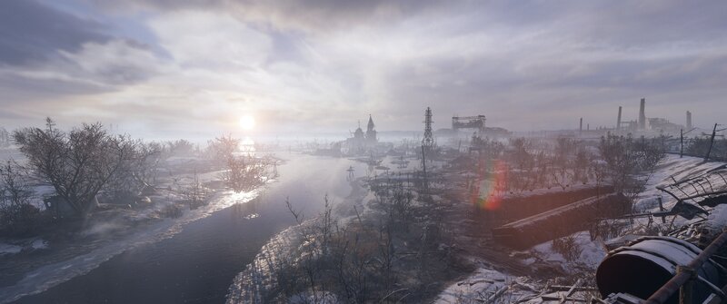 Snow-covered River Landscape — White, Desolate