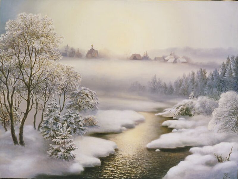 Snow-covered River Landscape — White, Serene