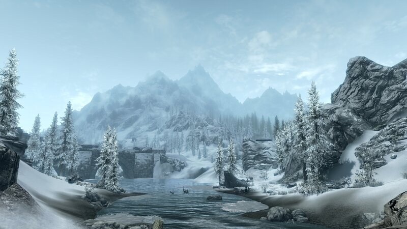 Snow-covered River Landscape — White, Serene, Winter, 3d Render