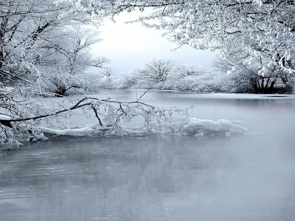 Snow-covered river landscape