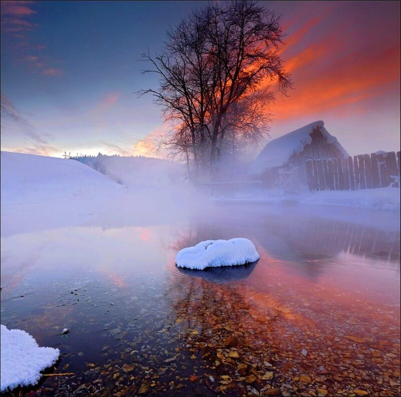 Snow-covered River — Orange