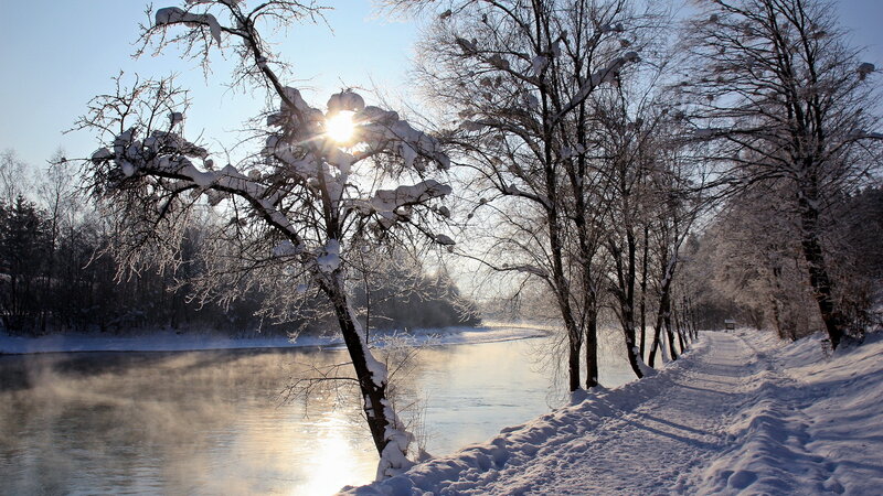 Snow-covered River Path — White, Serene