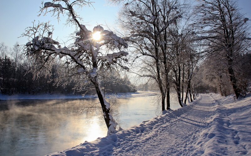 Snow-covered River Path — White, Serene, Winter