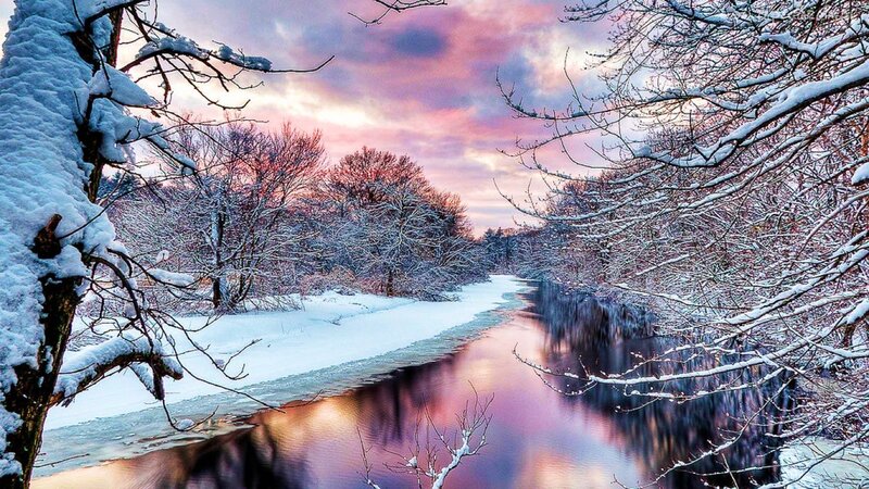 Snow-covered River — Pink, Serene