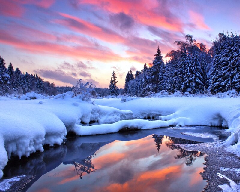 Snow-covered River — Pink