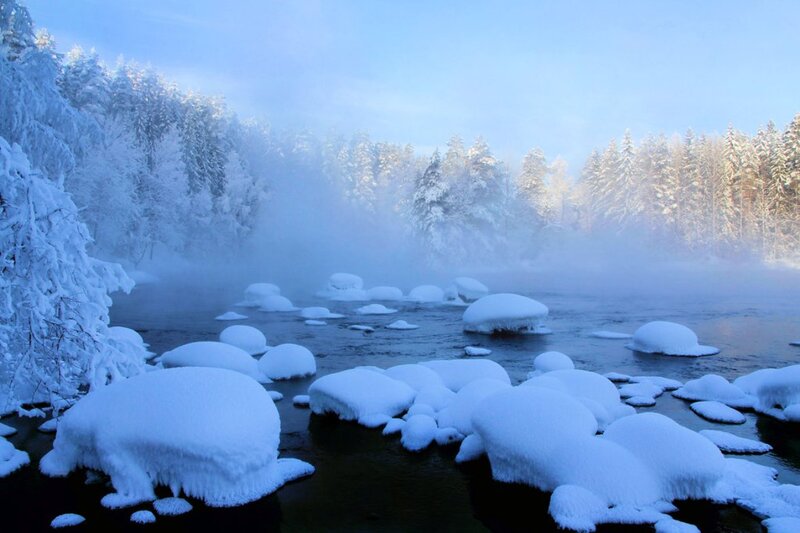 Snow-covered River Rocks — Blue