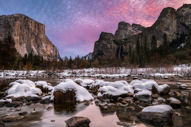 Snow-covered River Rocks — Pink