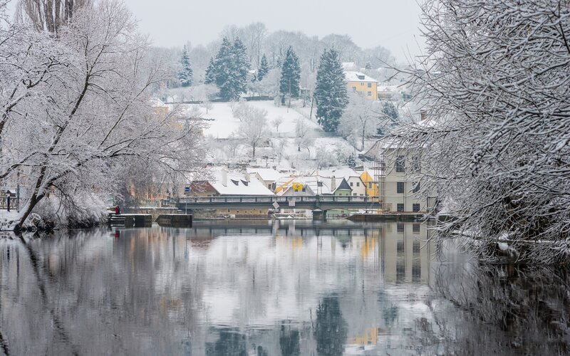 Snow-covered River Town