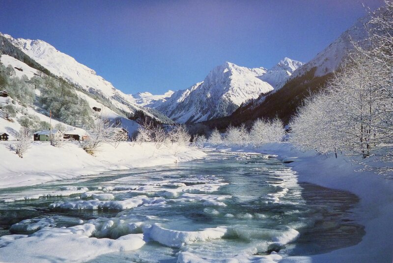 Snow-covered River Valley — Blue, Serene, Winter