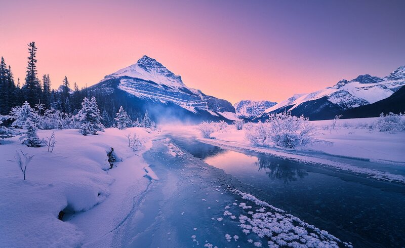 Snow-covered River Valley — Pink