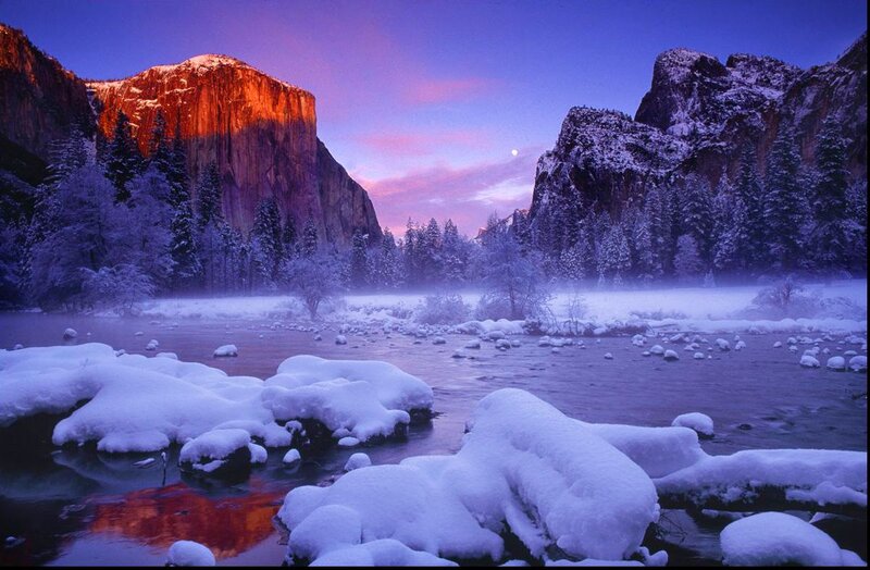 Snow-covered River Valley — Purple, Serene, Winter