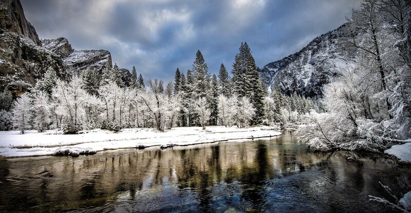 Snow-covered River Valley — White, Dramatic, Winter, Photograph