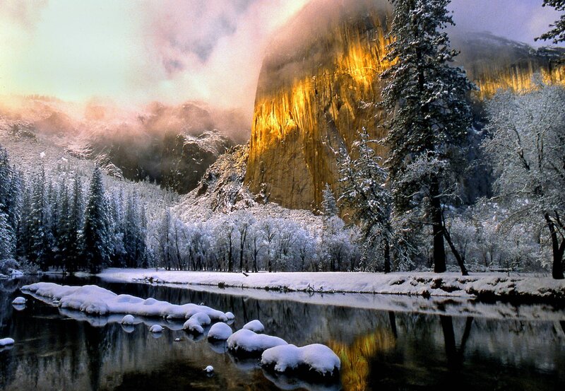 Snow-covered River Valley — White, Serene, Winter, Photograph, Mountain