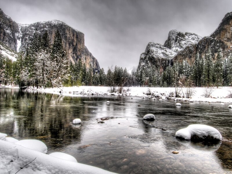Snow-covered River Valley — White, Serene, Winter, Photograph