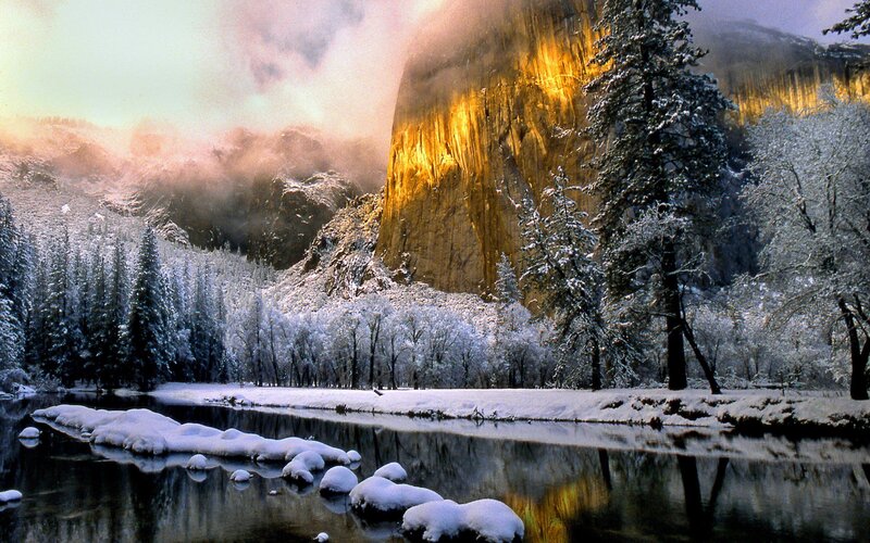 Snow-covered River Valley — White, Serene, Winter, Photograph, Trees