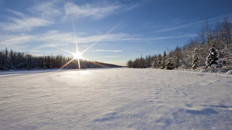 Snow-covered River — White, Serene, Winter, Photograph, Sun