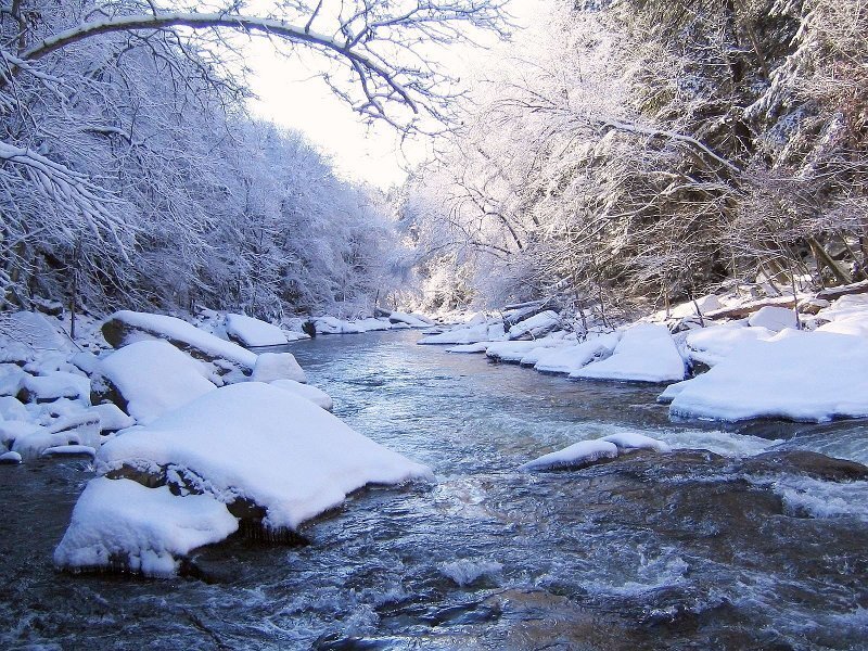 Snow-covered River — White, Serene, Winter, Photograph