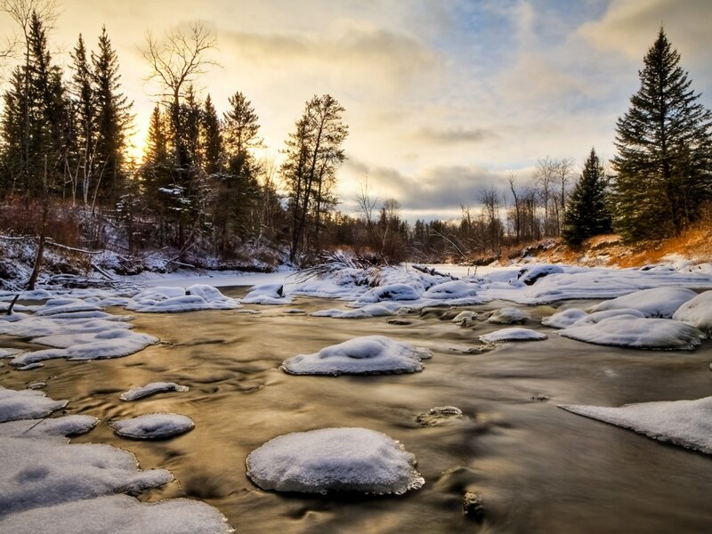 Snow-covered River — White, Serene, Winter