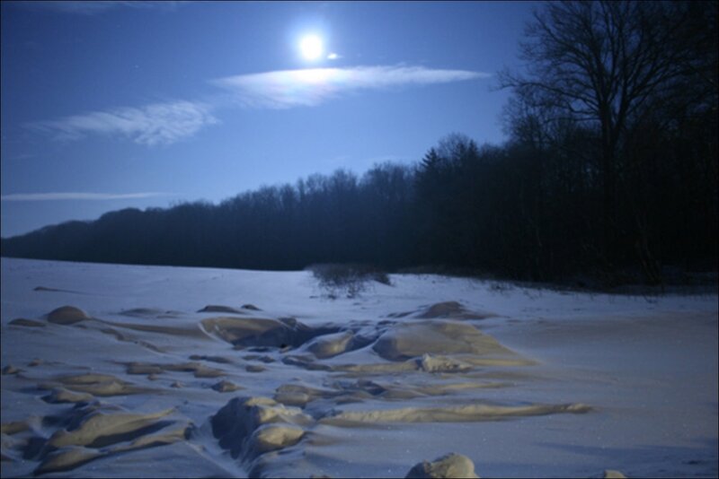 Snow-covered Riverbank — Blue