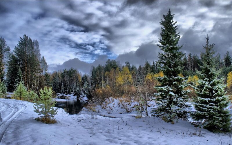 Snow-covered Riverbank — White, Dramatic