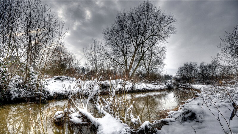 Snow-covered Riverbank — White, Dreary