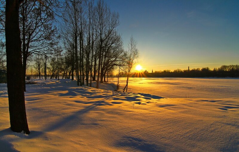 Snow-covered Riverbank — Yellow