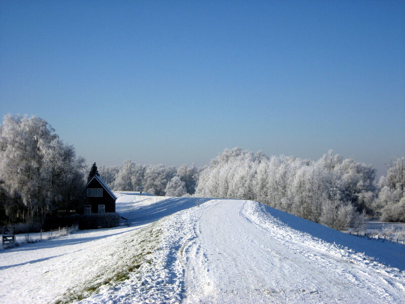 Snow-covered Road and House — Blue