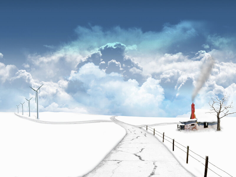 Snow-covered Road and House