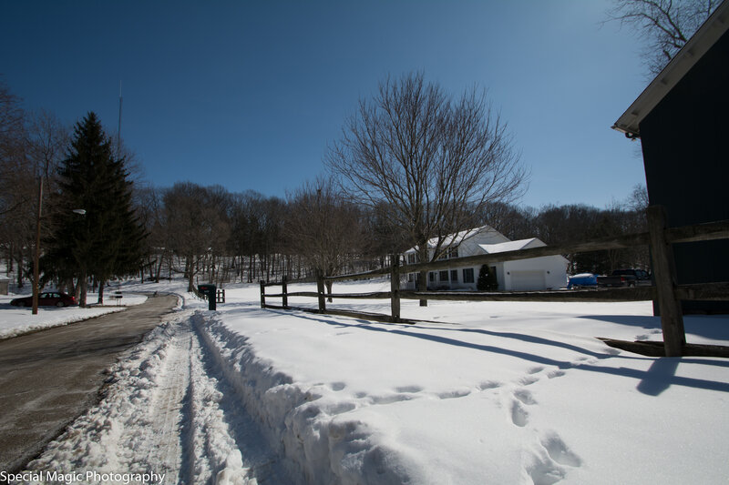 Snow-covered Road and House — White, Serene