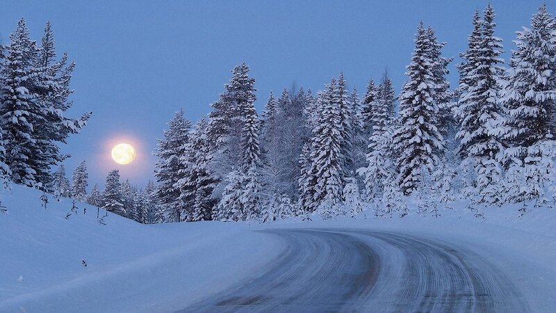 Snow-covered Road at Night — Blue