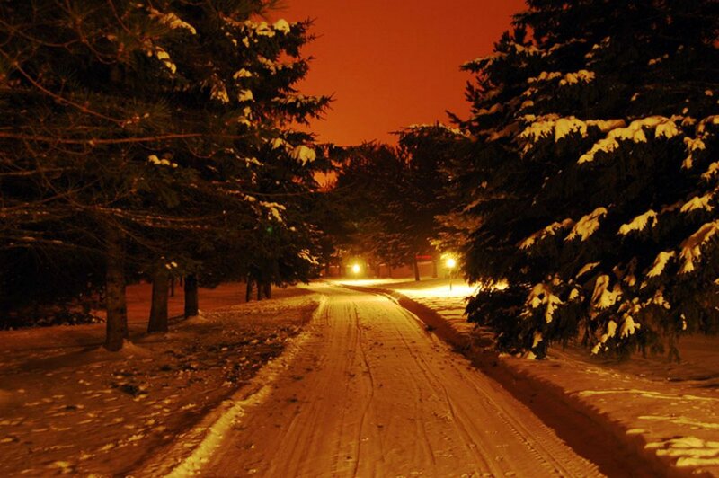 Snow-covered Road at Night — Orange, Serene