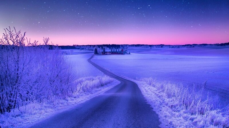Snow-covered Road at Night — Purple, Serene