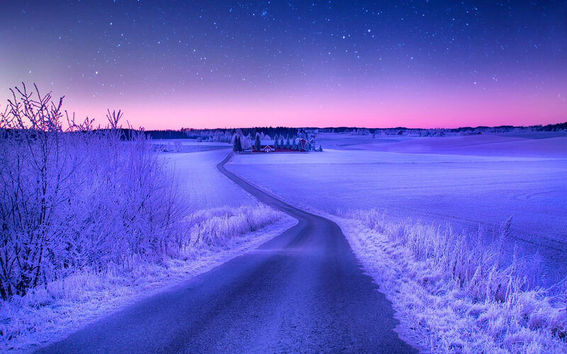 Snow-covered Road at Night — Purple